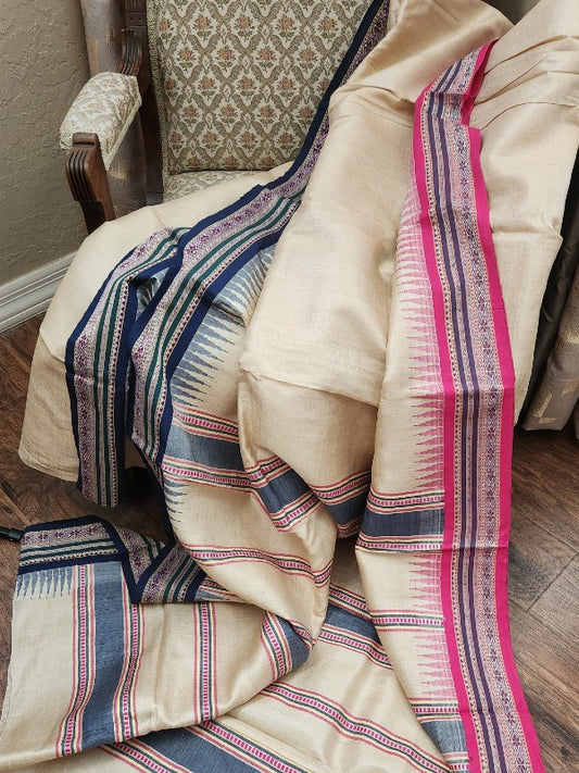 Block Print Vidharba Silk Tussar Saree