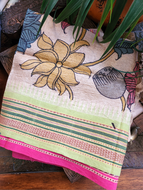 Pen Kalamkari Vidharba Tussar Dupatta