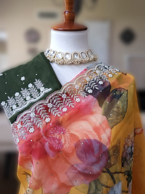 Printed Organza with Embellishments