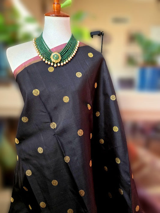 Black Dusky pink Kanjivaram Silk saree