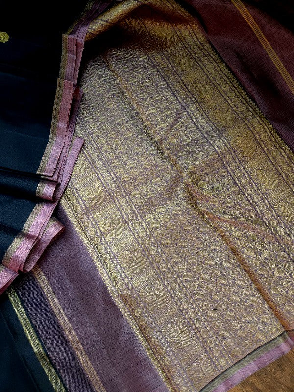 Black Dusky pink Kanjivaram Silk saree