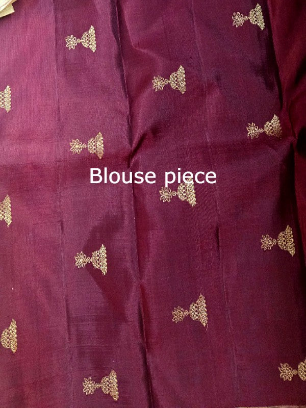 Blush Ivory with Maroon Silk Kanjivaram Saree