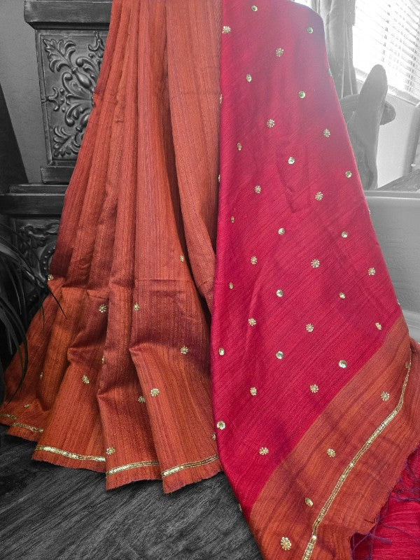 Burnt Orange Matka Zardozi Saree