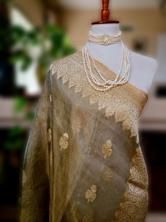 Moss-Mehendi Tissue Banarsi Saree