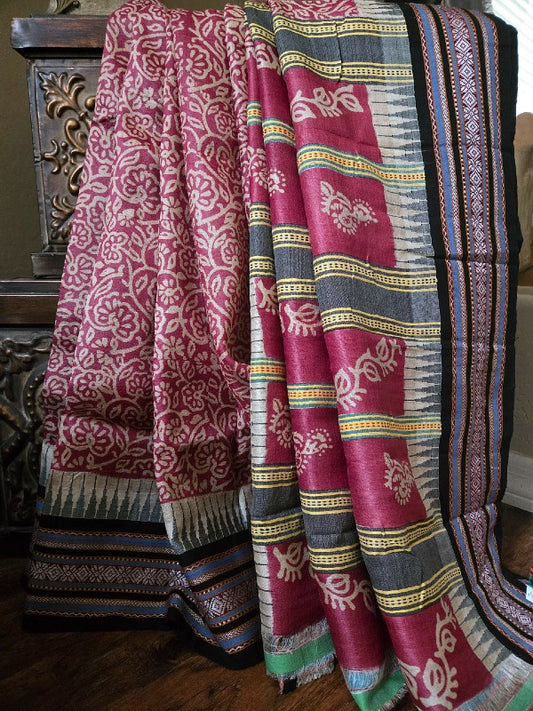 Vidharba Tussar with Block Print