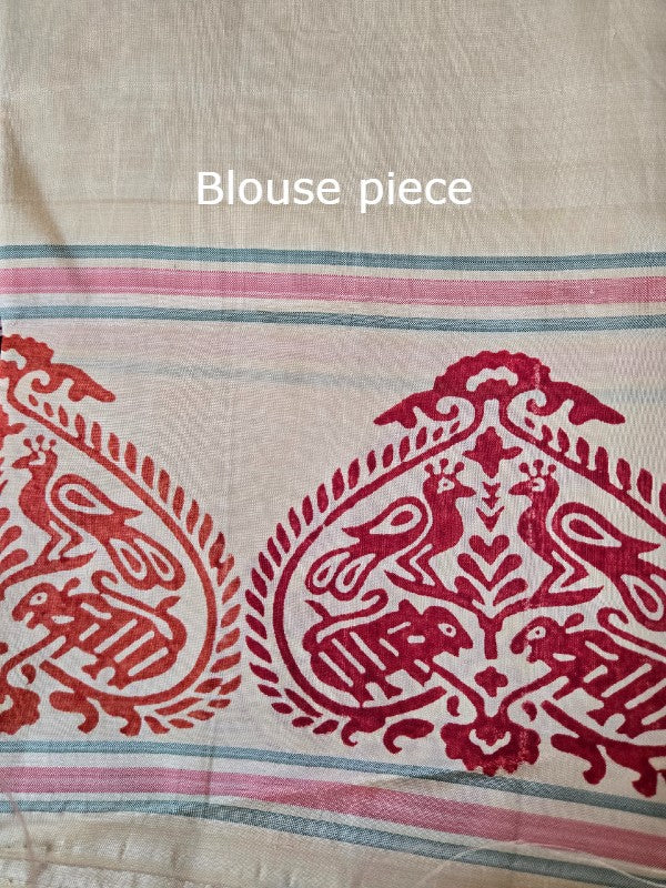 Block Printed Kanjivaram Saree