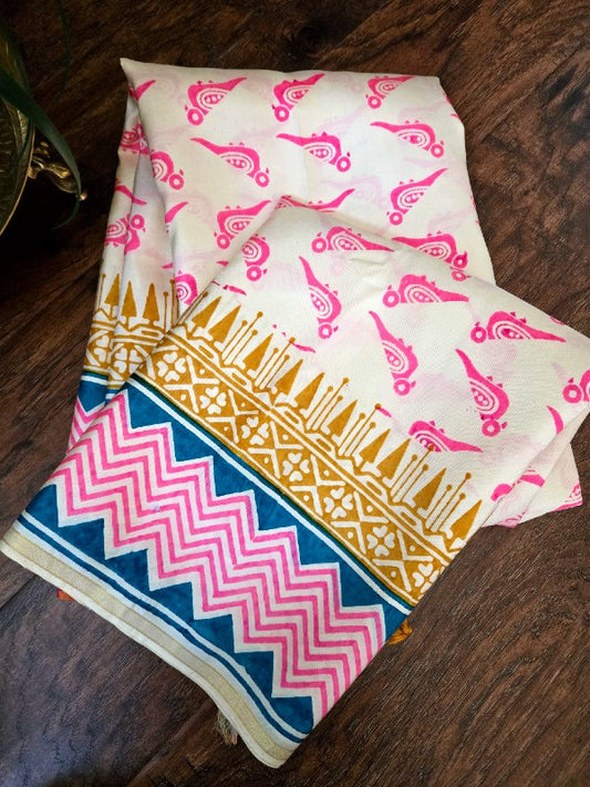 Block Zari Print Kanjivaram saree