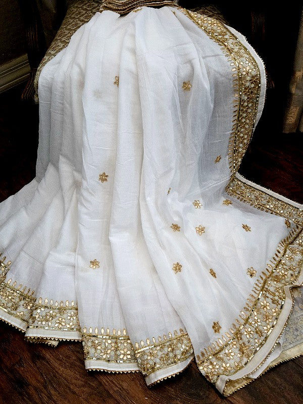 Pure Mul Cotton Zardozi Saree