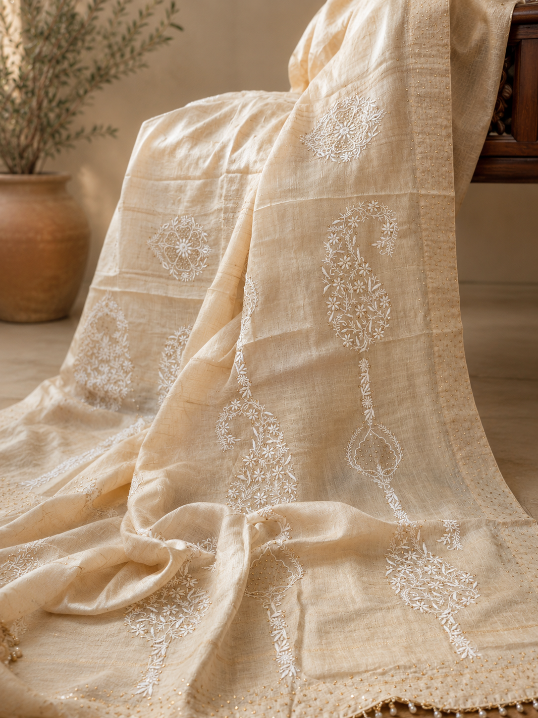 Pure Tussar Chikankari Saree