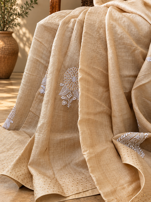 Pure Tussar Chikankari Saree