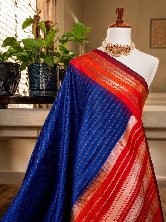 Azure Blue Silk Gadwal Saree