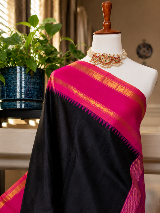 Black Silk Gadwal Saree