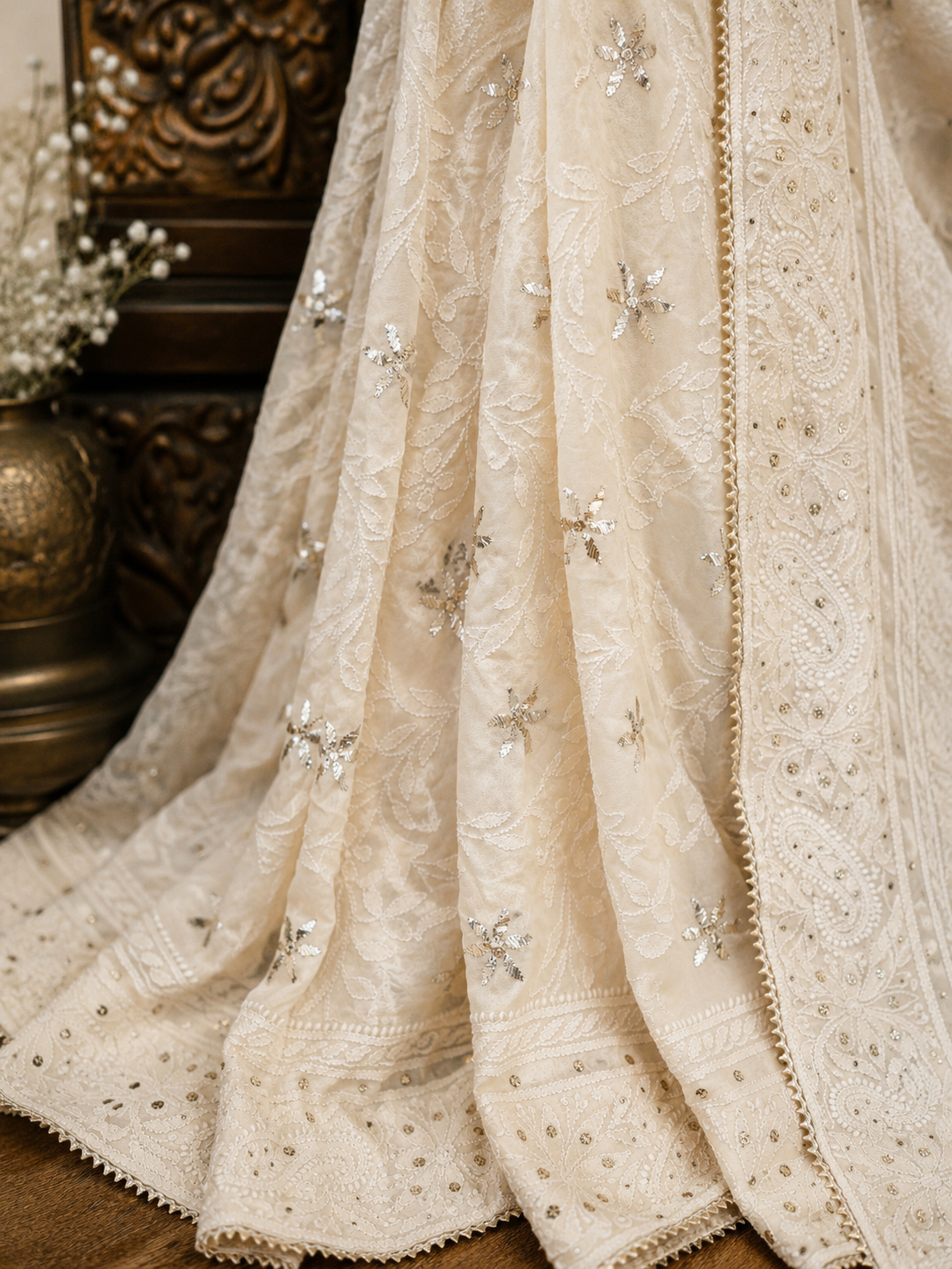 Pure Georgette Jaal Chikankari & Kamdani Saree
