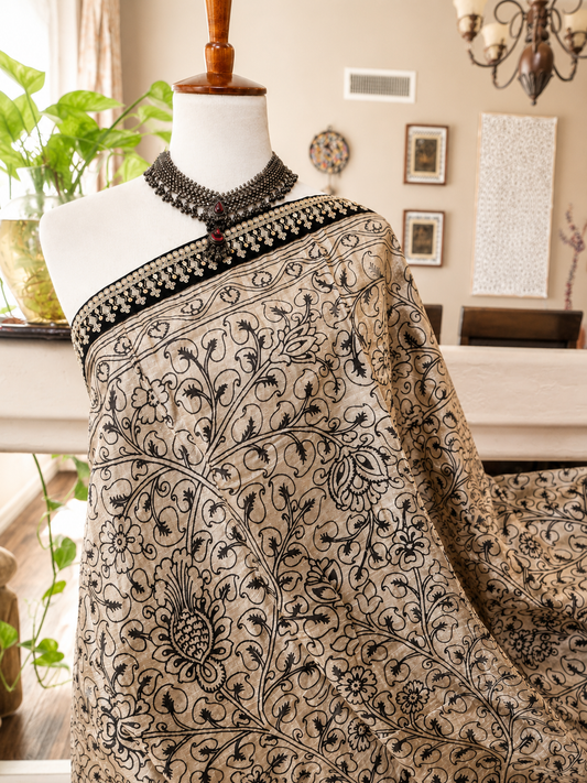 Tussar Pen kalamkari Saree