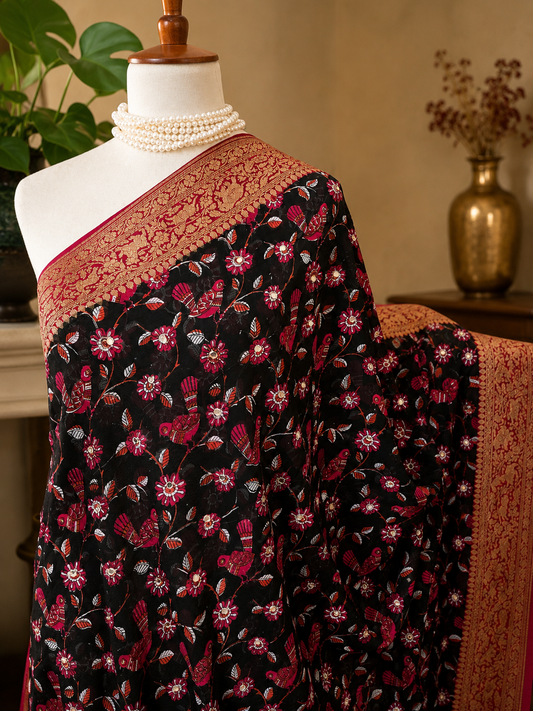 Block Print Khaddi Georgette Banarsi