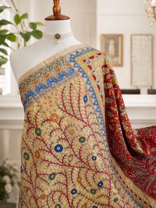 Tussar Matani Pachedi Kalamkari Saree