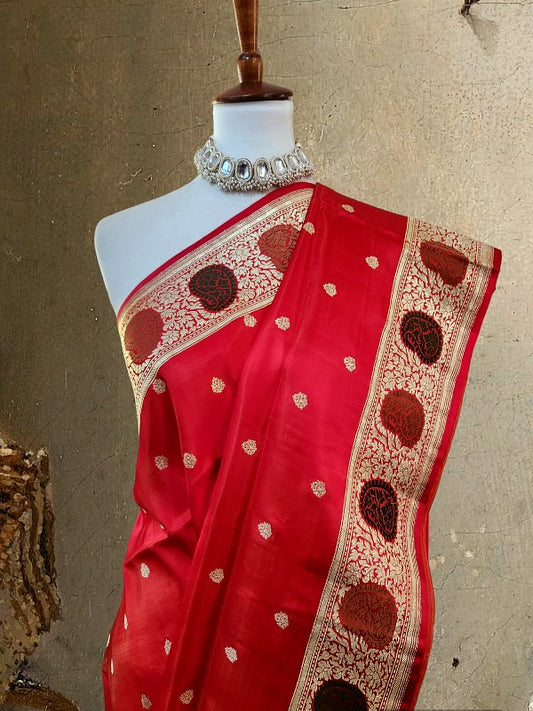 Red Double katan Banarsi Silk Saree