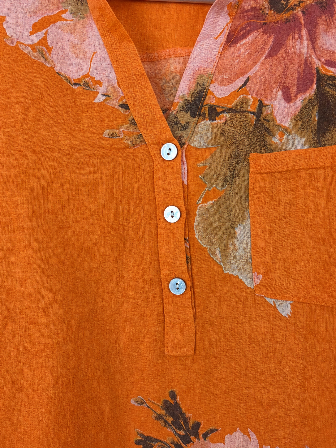Orange Floral Pure Linen Shirt