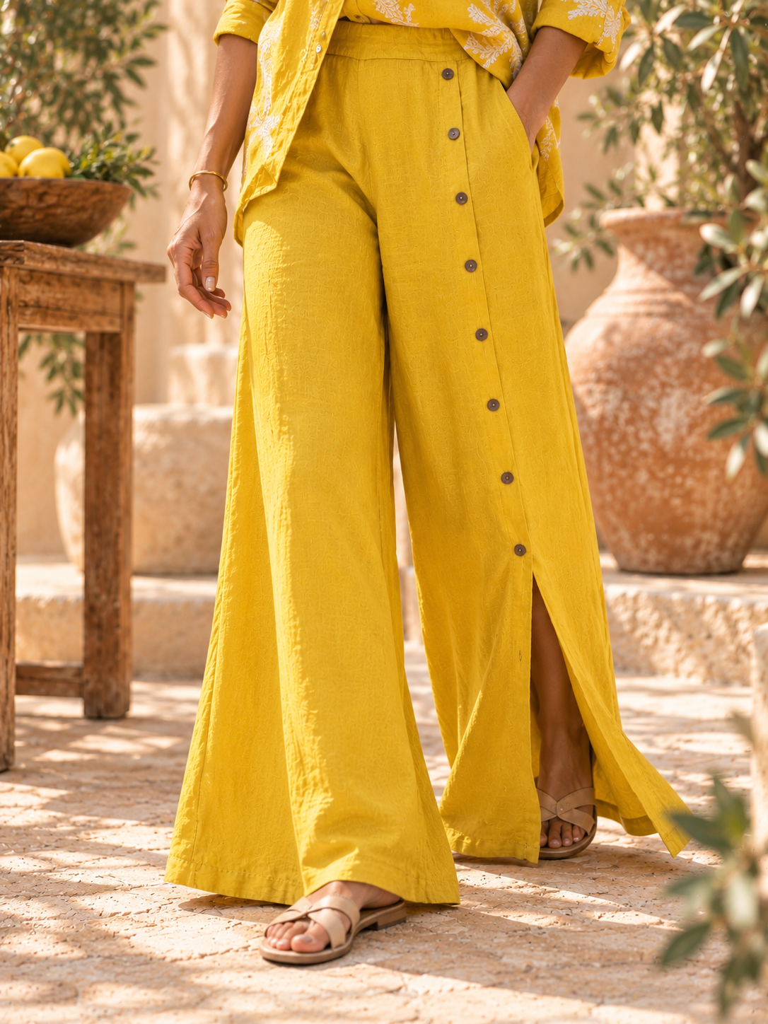 Moutarde Pure Linen Palazzo Pants