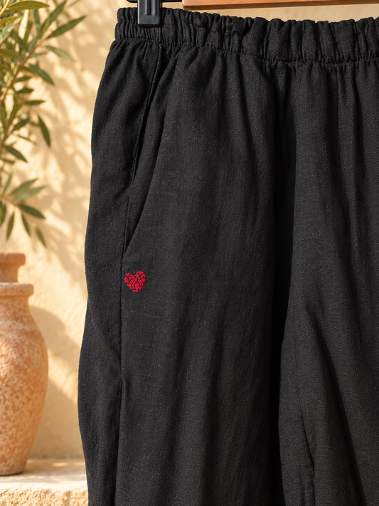 Noir Pure Linen Barrel Pants