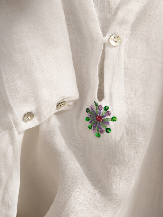 White Pure Linen Kaftan Shirt