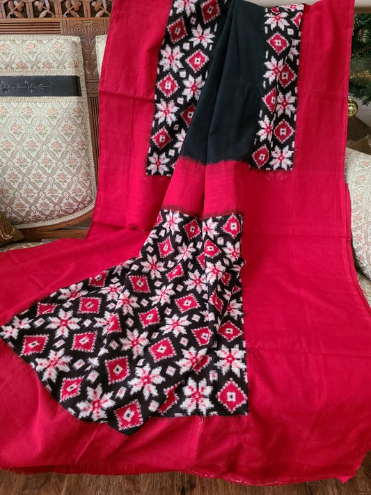 Black Red Cotton Telia Ikkat Saree