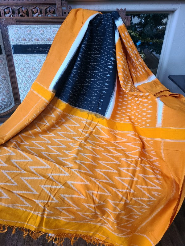 Black Yellow Telia Ikkat Saree