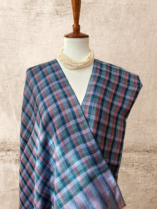 Plaid Check Woolen Reversible Shawl