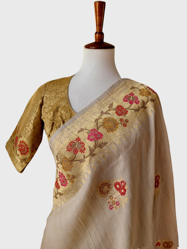 Natural Tussar Georgette Banarsi Silk Saree