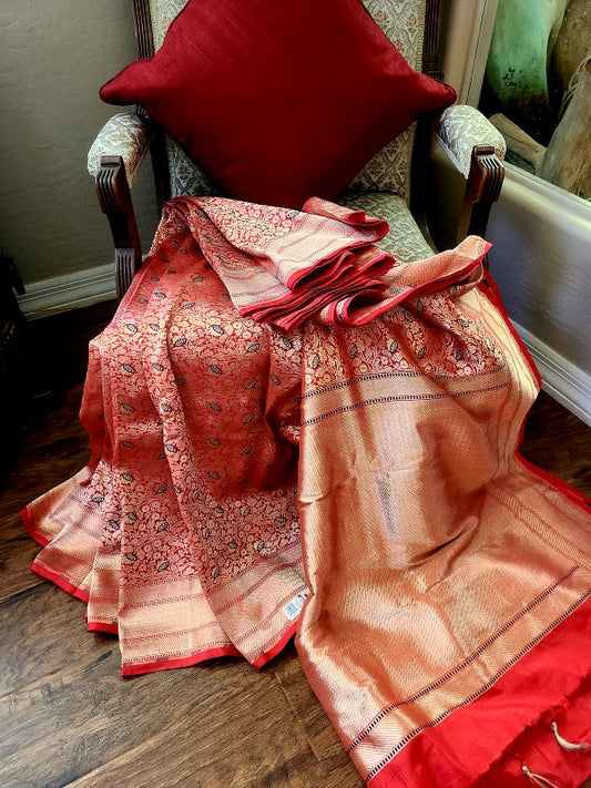 Red Katan Brocade Banarsi Saree