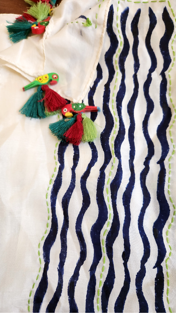 Pure Silk Block Printed Scarf - Parrots Tale