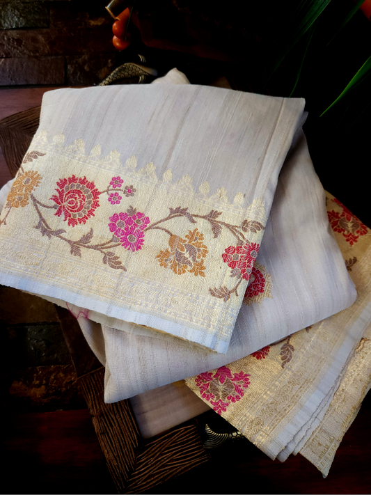 Natural Tussar Georgette Banarsi Silk Saree