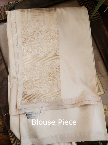 Ivory Khadua Katan Banarsi Saree
