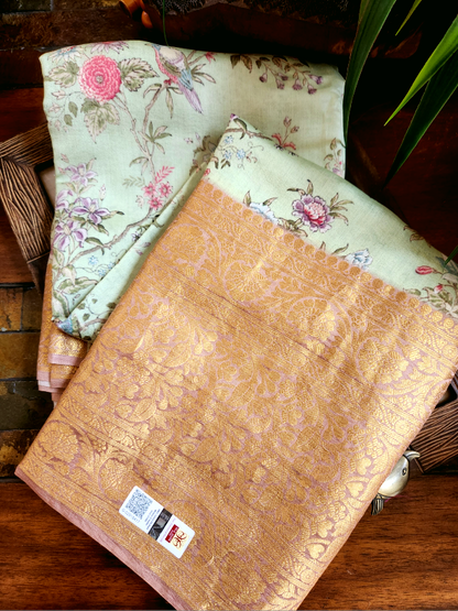 Mint Green Chiniya Silk Saree