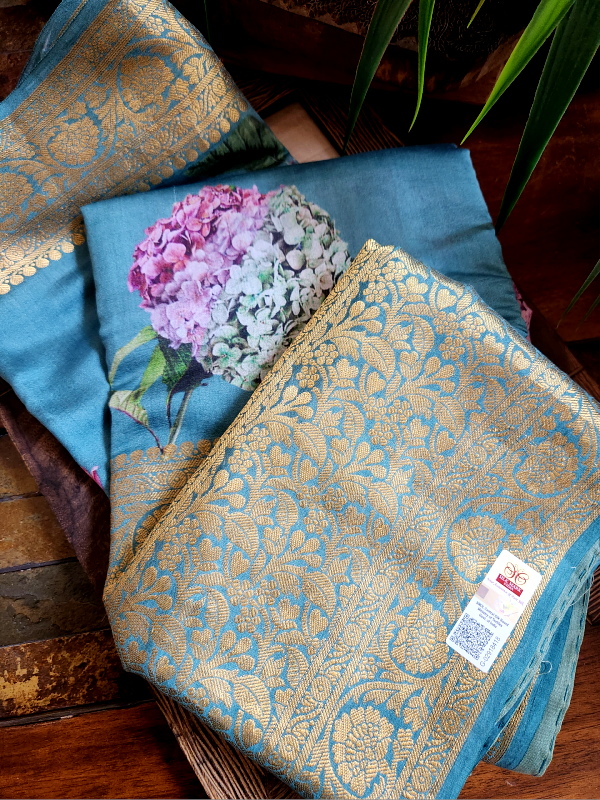 Teal Chiniya Silk saree