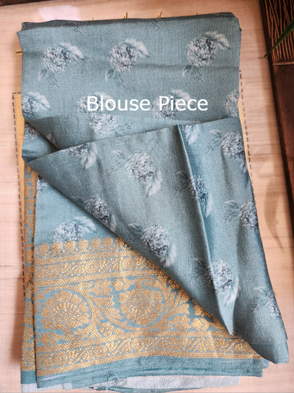 Teal Chiniya Silk saree