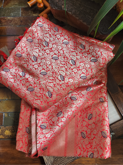 Red Katan Brocade Banarsi Saree