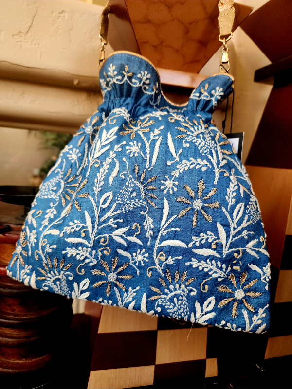 Blue Chikankari Potli