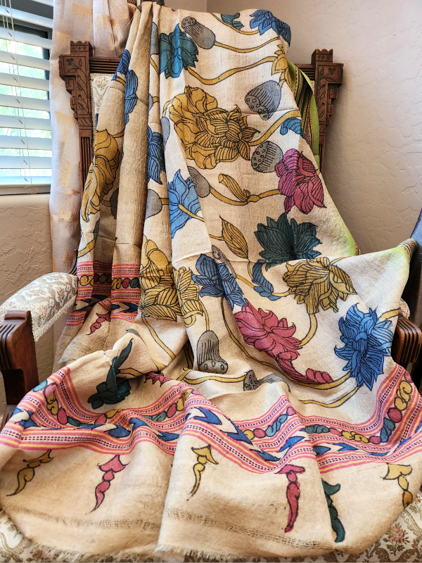 Pen Kalamkari Vidharba Tussar Dupatta