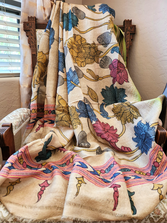 Pen Kalamkari Vidharba Tussar Dupatta
