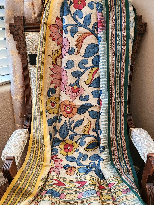 Pen Kalamkari Vidharba Tussar Dupatta