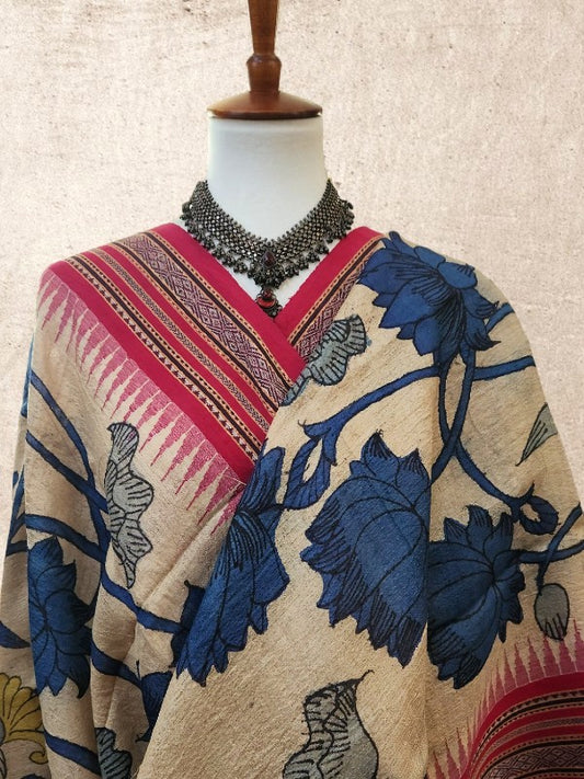 Pen Kalamkari Vidharba Tussar Dupatta