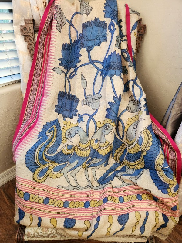 Pen Kalamkari Vidharba Tussar Dupatta