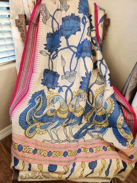 Pen Kalamkari Vidharba Tussar Dupatta