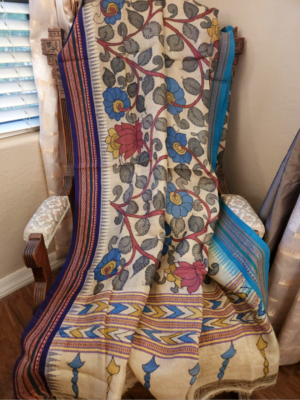 Pen Kalamkari Vidharba Tussar Dupatta