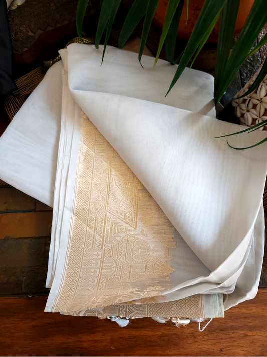 Silver Grey Ghat Khadua Banarsi Kora Saree