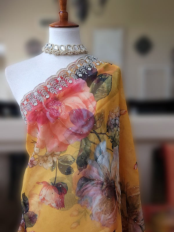 Printed Organza with Embellishments