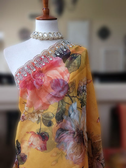 Printed Organza with Embellishments