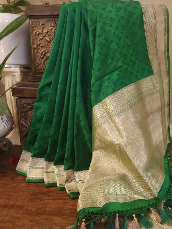 Green Banarsi Tanchoi Silk Saree