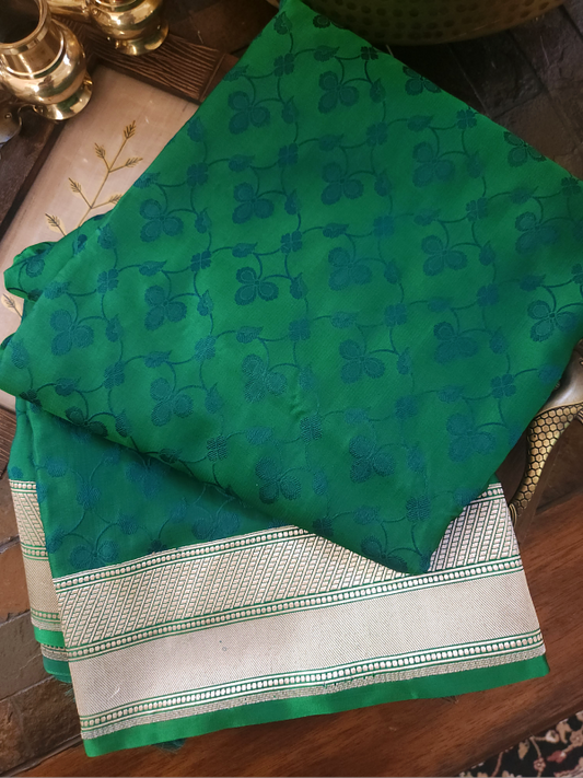 Green Banarsi Tanchoi Silk Saree